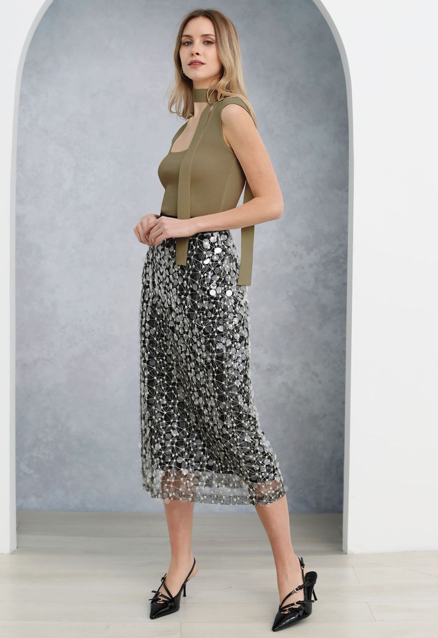 Square Neck Sleeveless Knit Top with Sash in Olive