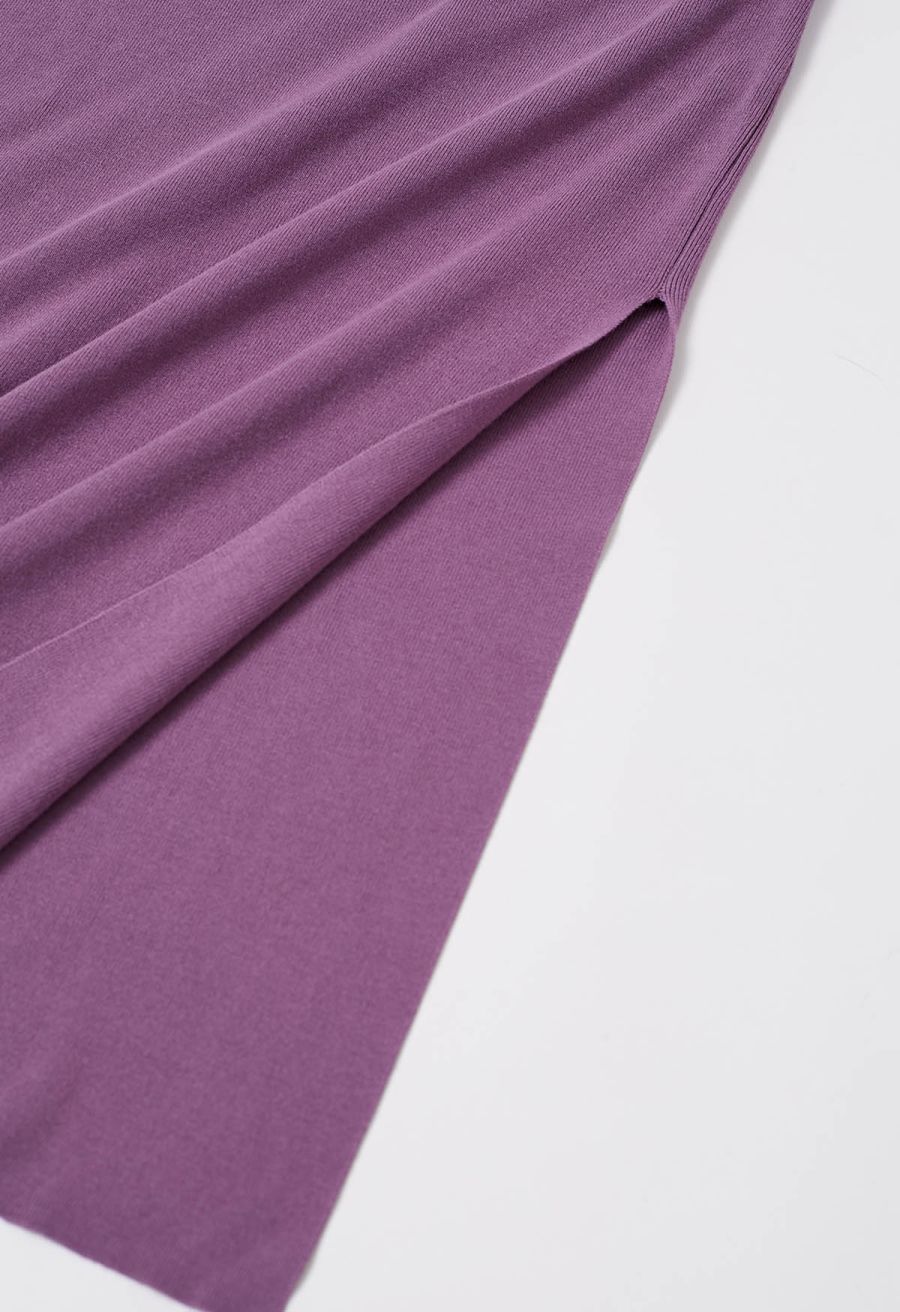 Side Bowknot Neckline Bodycon Knit Dress in Purple