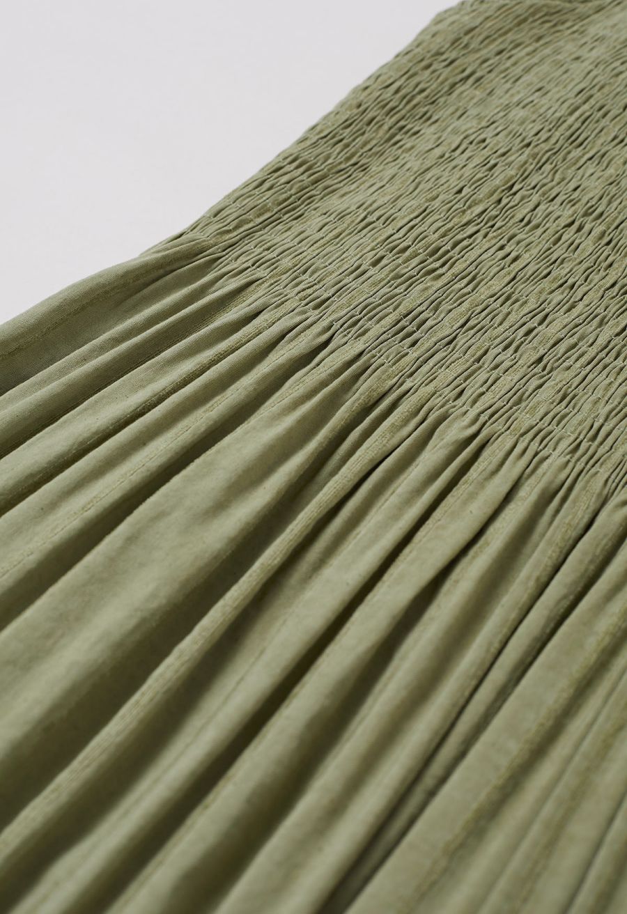 Beaded Strap Shirred Bodice Cami Dress in Pea Green