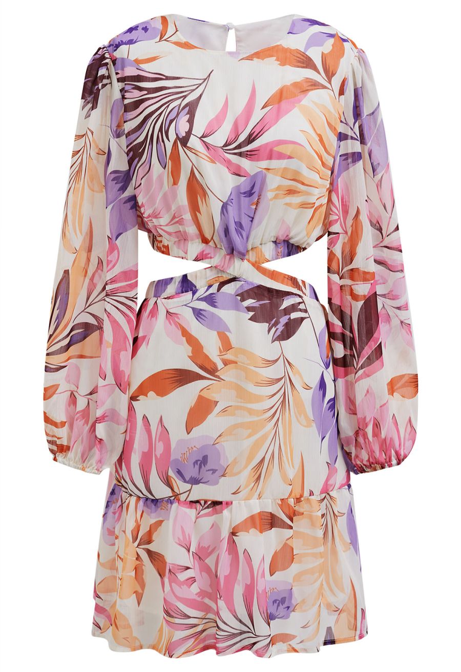Tropical Vibe Cutout Waist Chiffon Mini Dress