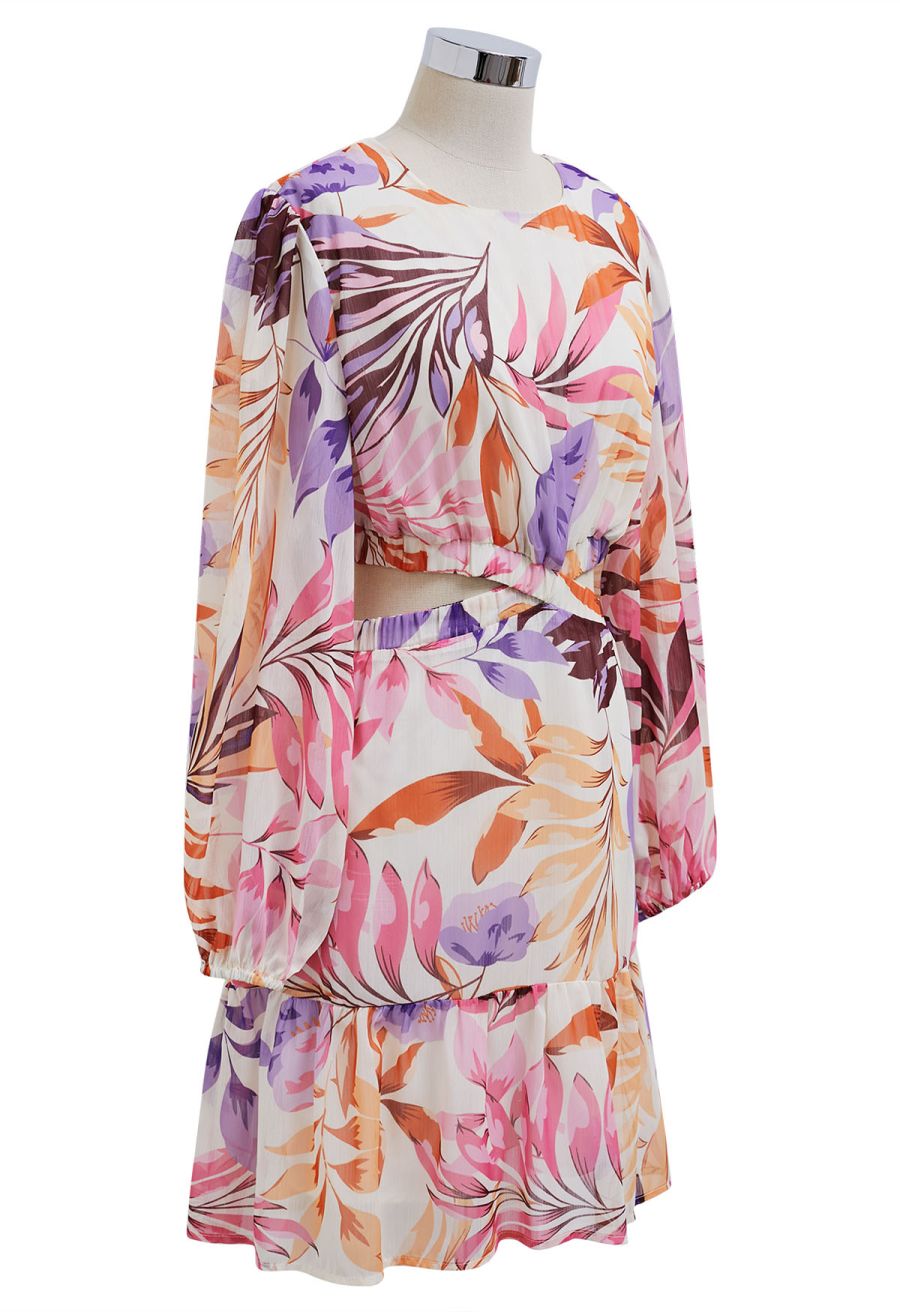 Tropical Vibe Cutout Waist Chiffon Mini Dress