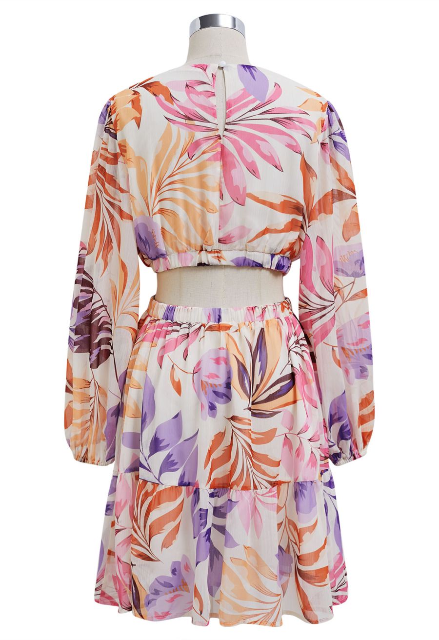 Tropical Vibe Cutout Waist Chiffon Mini Dress