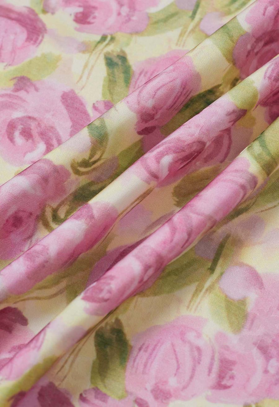 Watercolor Rose Ruffle Cami Dress in Pink