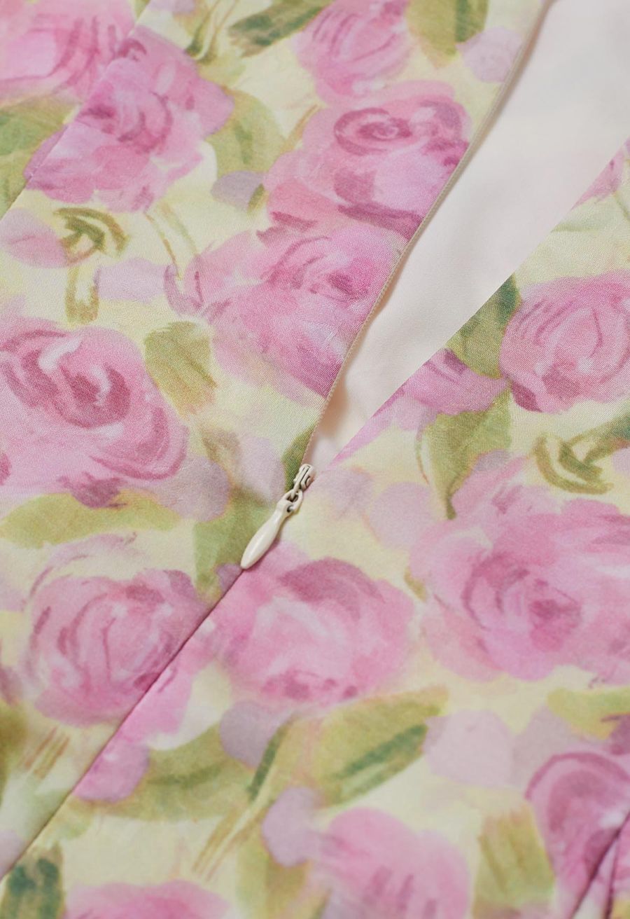 Watercolor Rose Ruffle Cami Dress in Pink