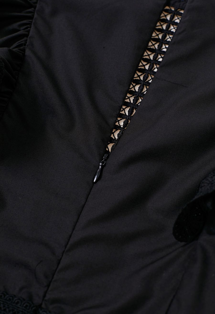 Crochet Trim Sleeveless Midi Dress in Black