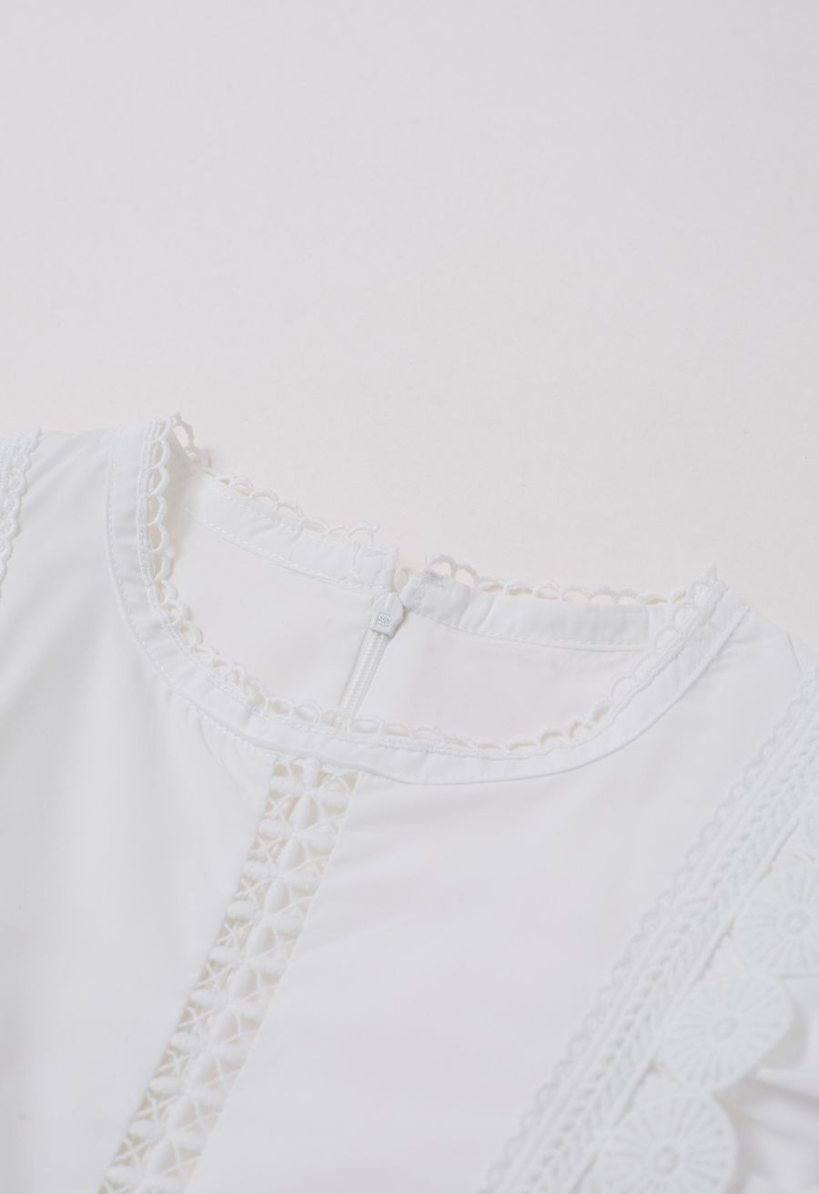 Crochet Trim Sleeveless Midi Dress in White