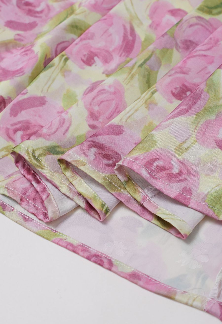 Watercolor Rose Ruffle Cami Dress in Pink
