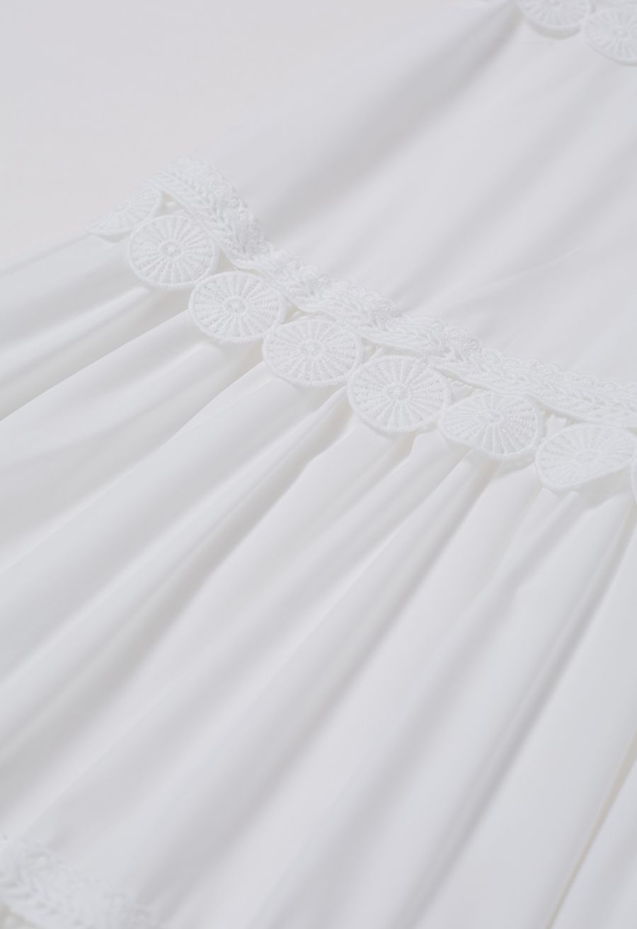 Crochet Trim Sleeveless Midi Dress in White
