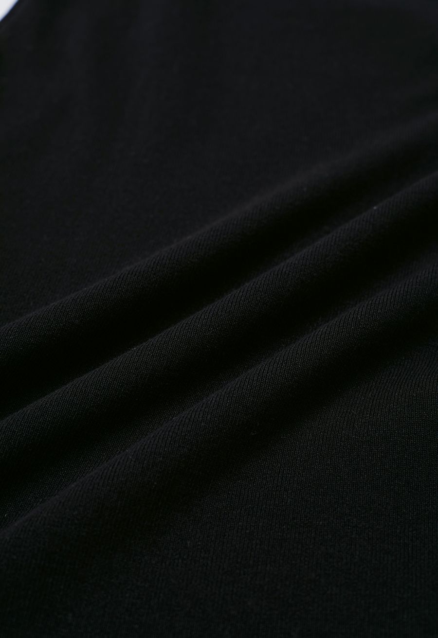 Side Bowknot Neckline Bodycon Knit Dress in Black