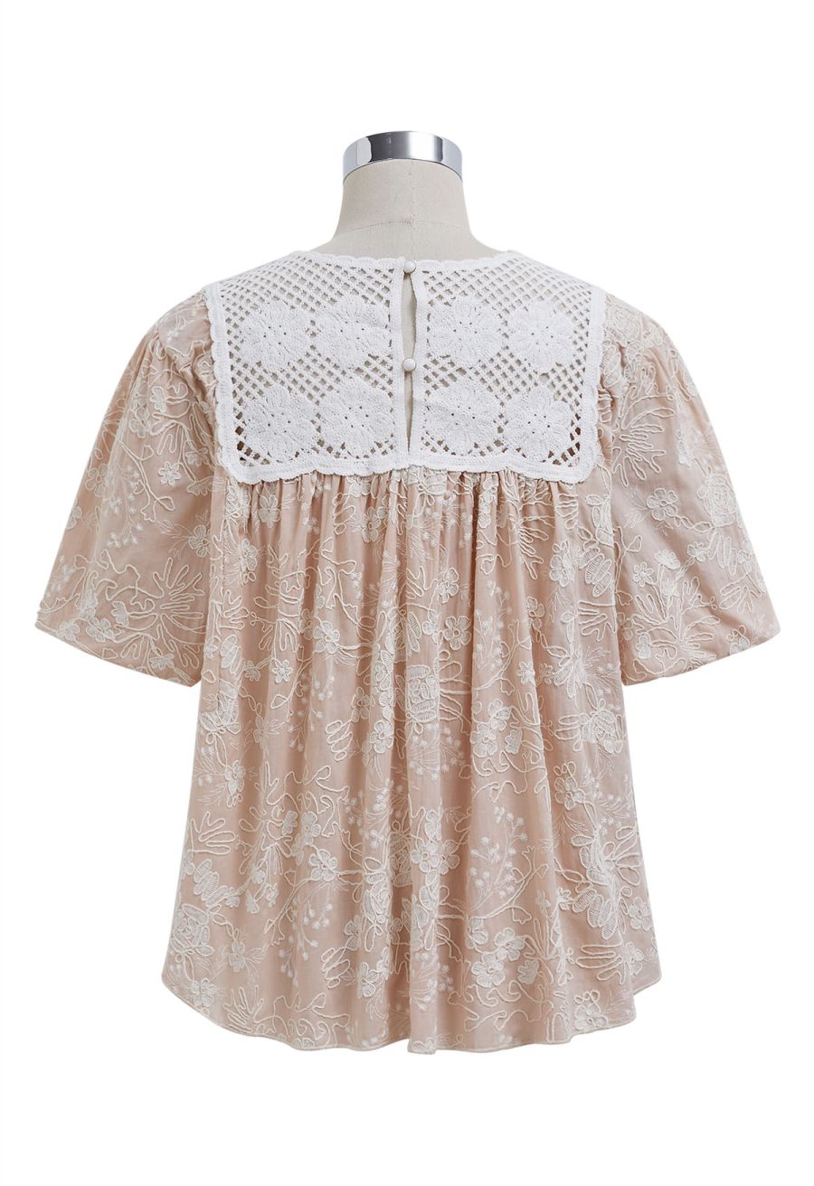 Cutwork Crochet Embroidered Dolly Top in Dusty Pink