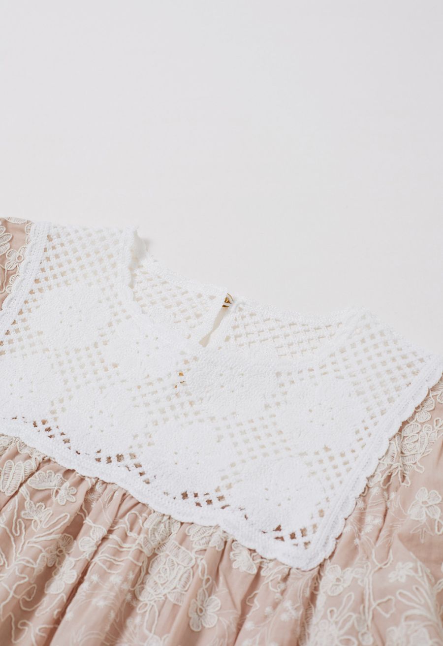 Cutwork Crochet Embroidered Dolly Top in Dusty Pink