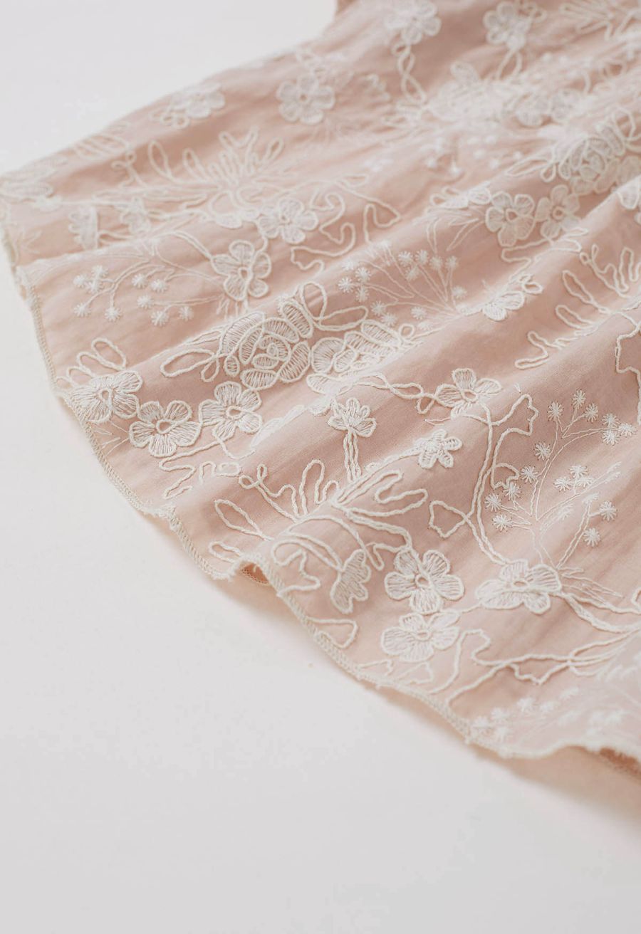 Cutwork Crochet Embroidered Dolly Top in Dusty Pink