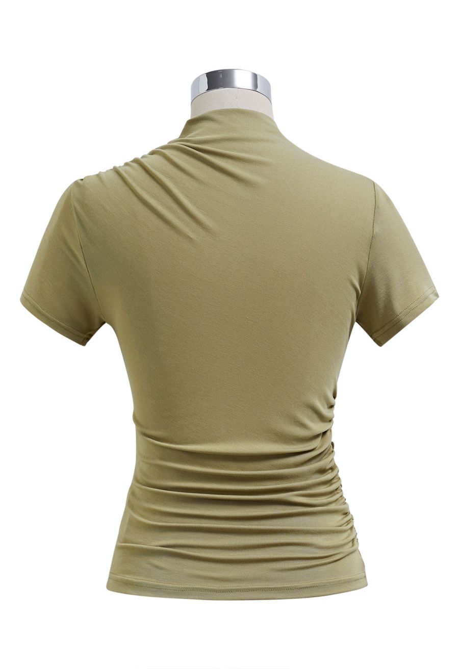 Side Ruched Detail Soft Touch Top in Moss Green