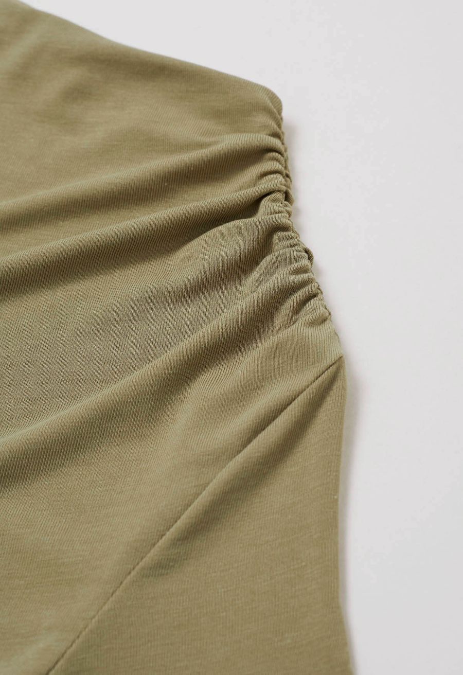 Side Ruched Detail Soft Touch Top in Moss Green