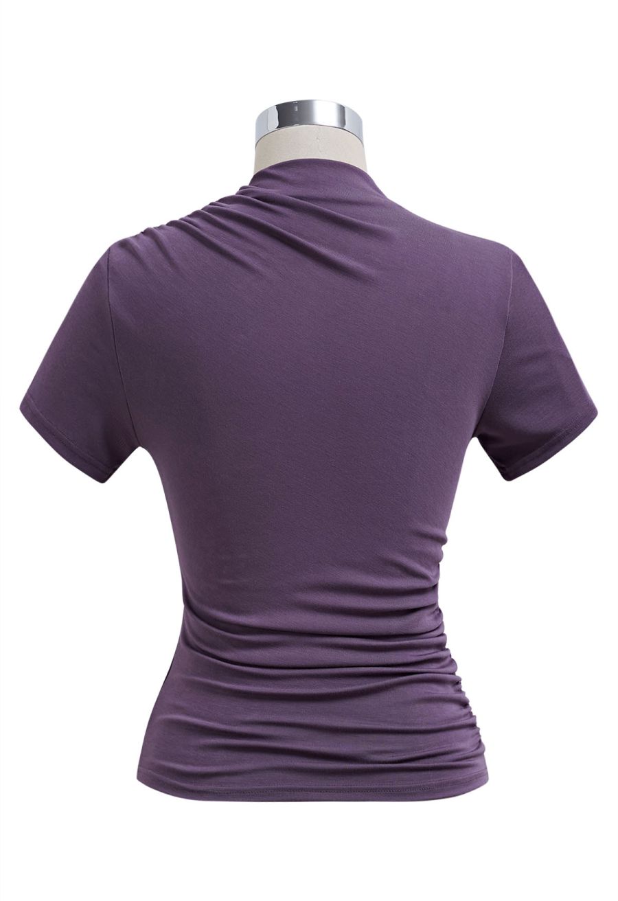 Side Ruched Detail Soft Touch Top in Purple
