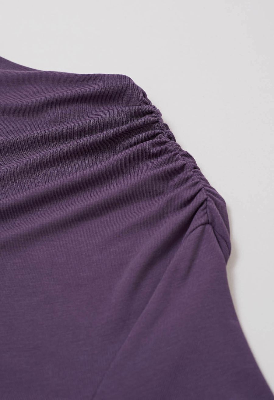 Side Ruched Detail Soft Touch Top in Purple