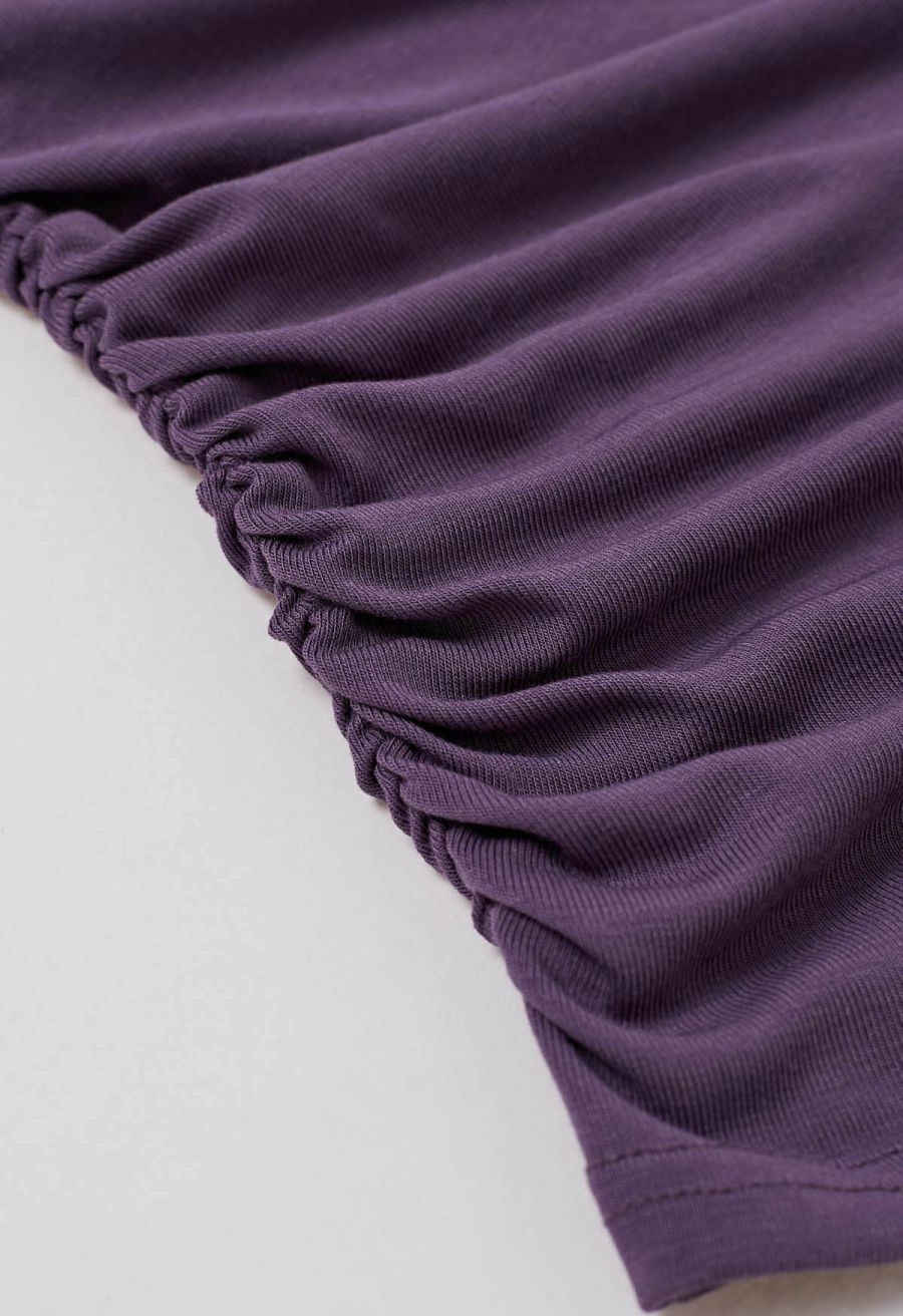 Side Ruched Detail Soft Touch Top in Purple