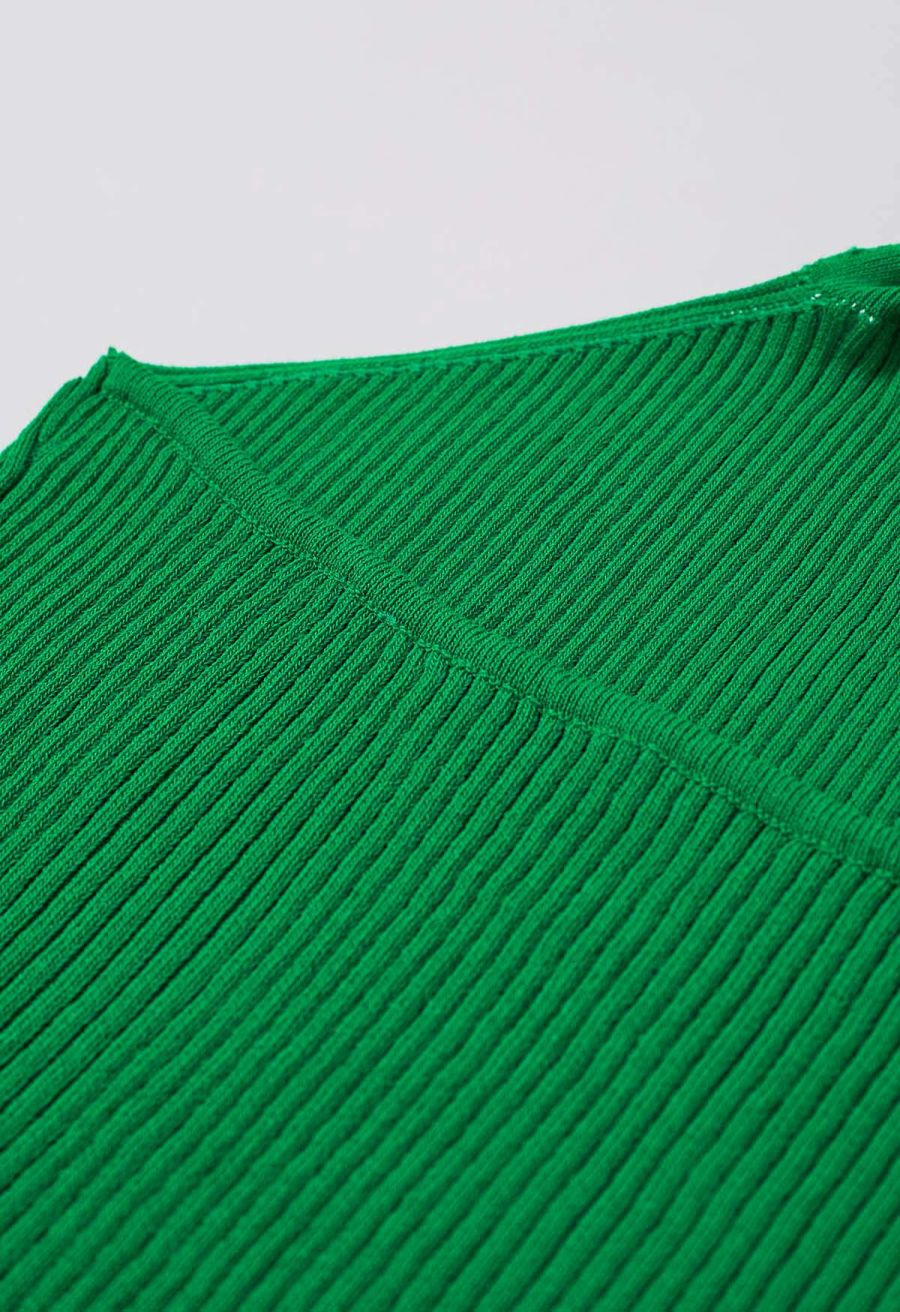 Wooden Bead Decor Halter Knit Top in Green