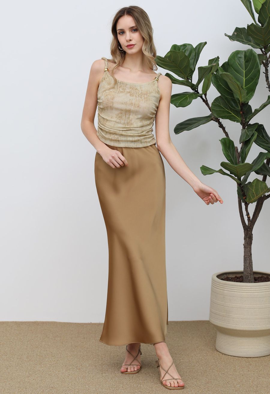 Satin Finish Mermaid Maxi Skirt in Gold