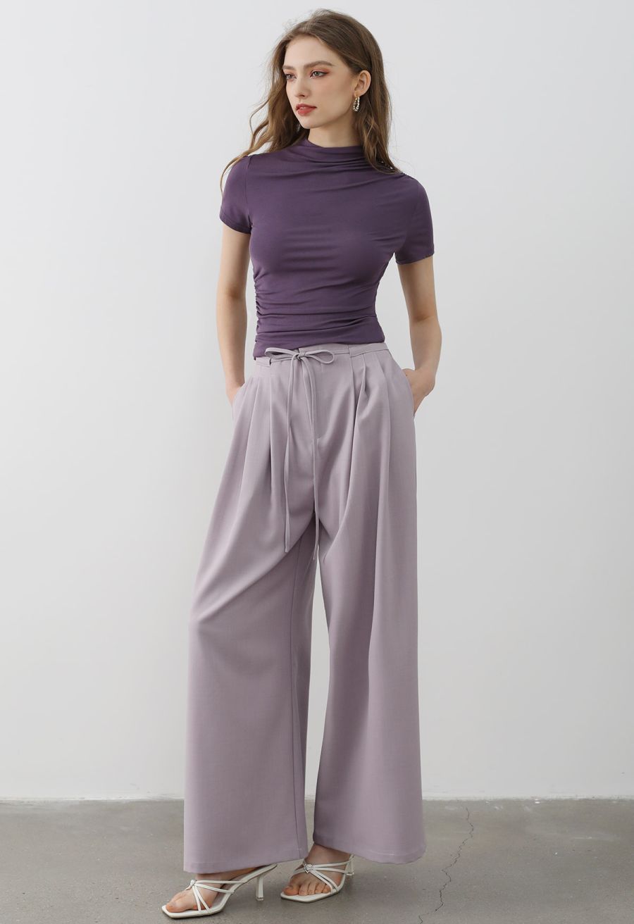 Side Ruched Detail Soft Touch Top in Purple