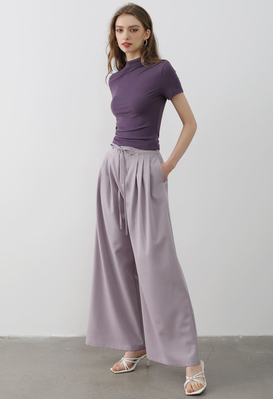 Side Ruched Detail Soft Touch Top in Purple