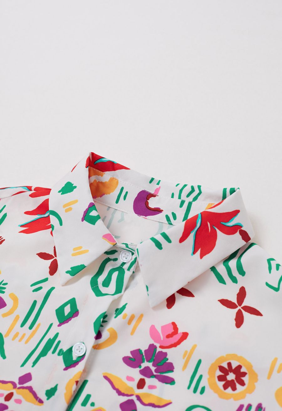 Exotic Printed Button Down Shirt Dress