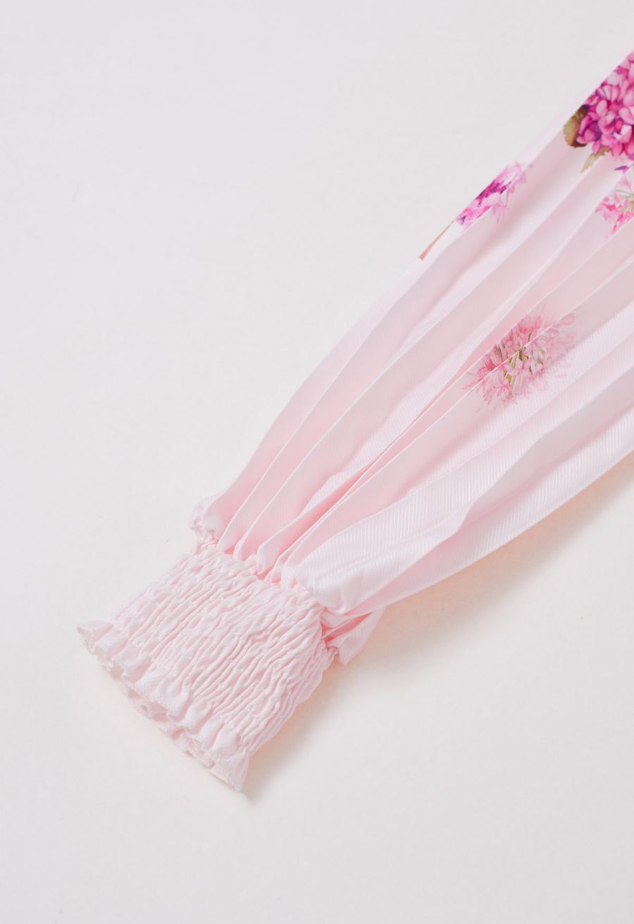 Blossoming Day Watercolor Pleated Maxi Dress in Pink