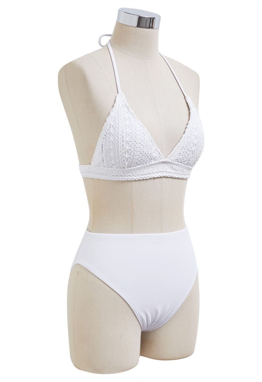 Basic Crochet Trim Tie-Neck Bikini Cover-Up Set
