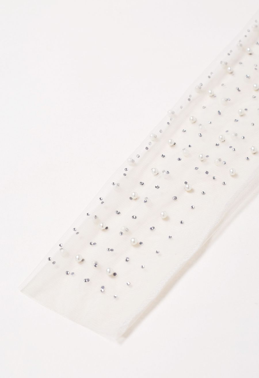 Full Pearl Embellished Sheer Mesh Cover-Up Dress in White