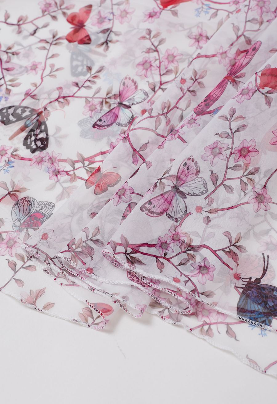 Butterfly Floral Chiffon Maxi Skirt