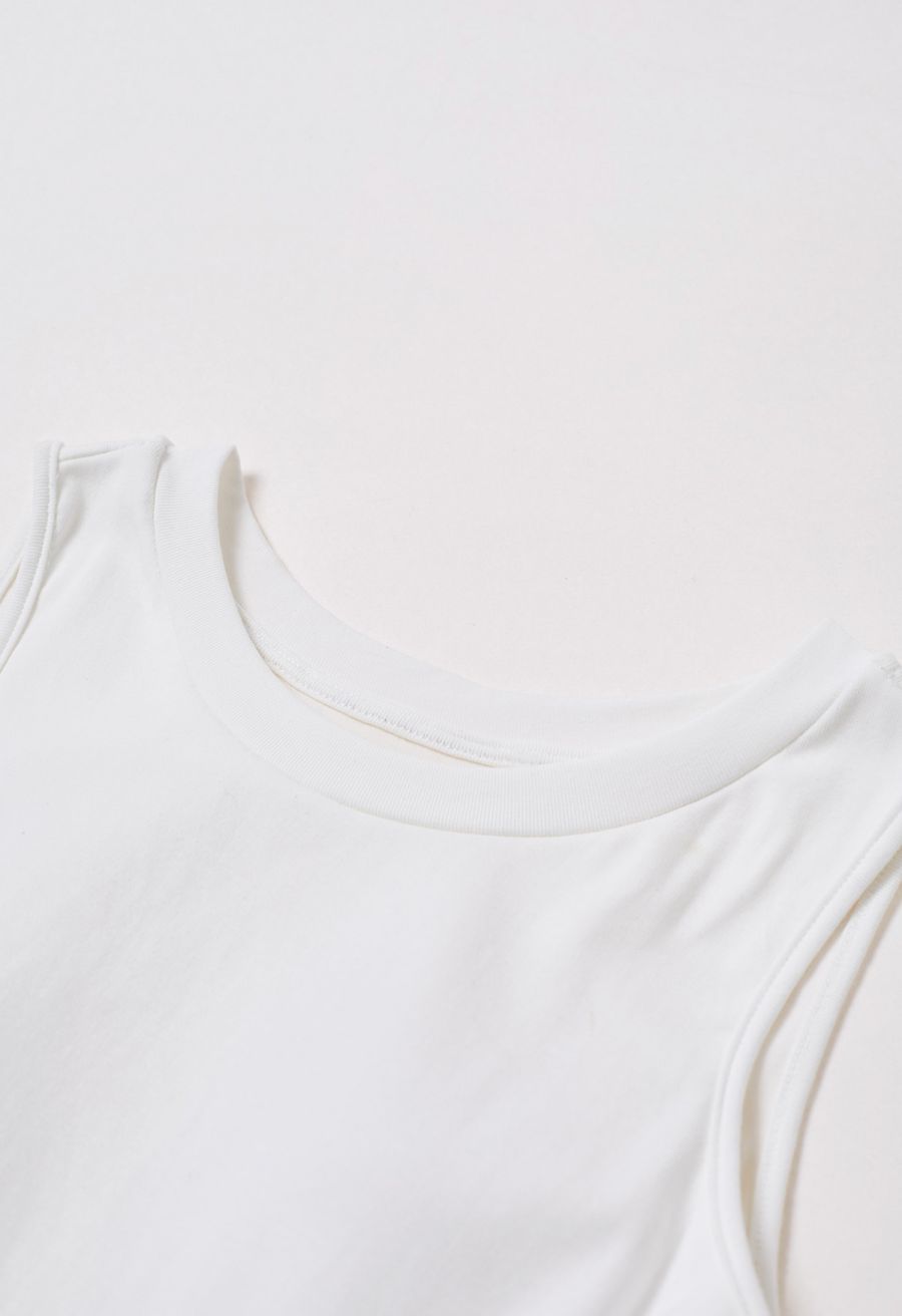 Tiered Mesh Spliced Sleeveless Maxi Dress in White