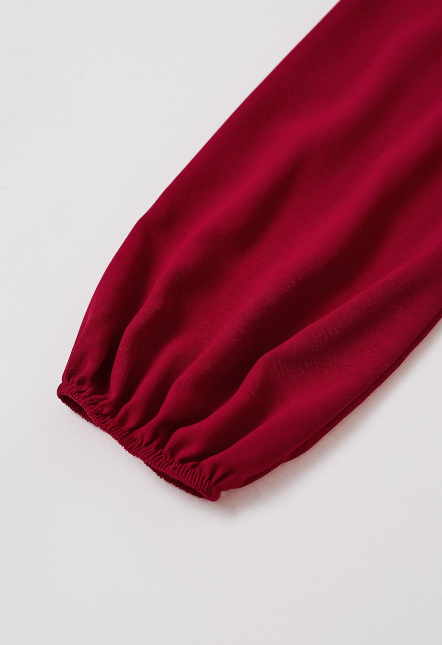 Sash Adorned Wide Leg Pleated Jumpsuit in Red