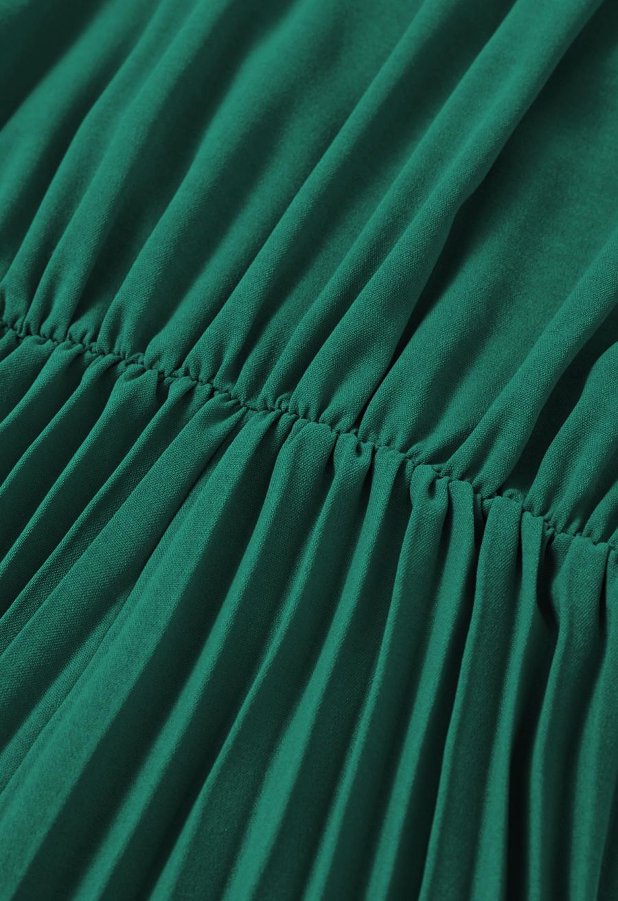 Sash Adorned Wide Leg Pleated Jumpsuit in Dark Green