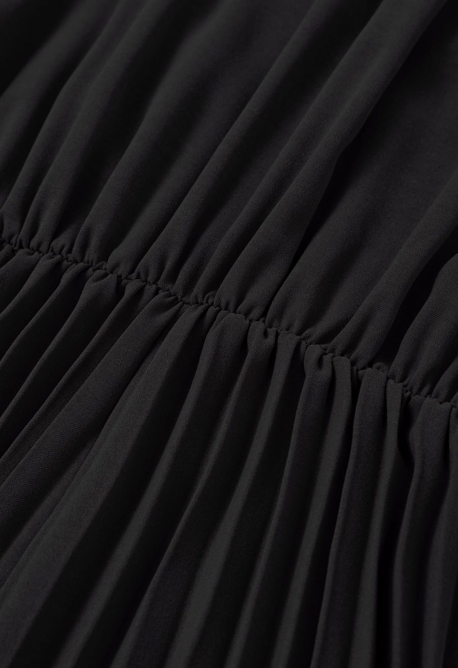 Sash Adorned Wide Leg Pleated Jumpsuit in Black
