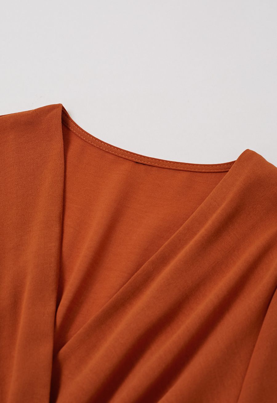Sash Adorned Wide Leg Pleated Jumpsuit in Orange