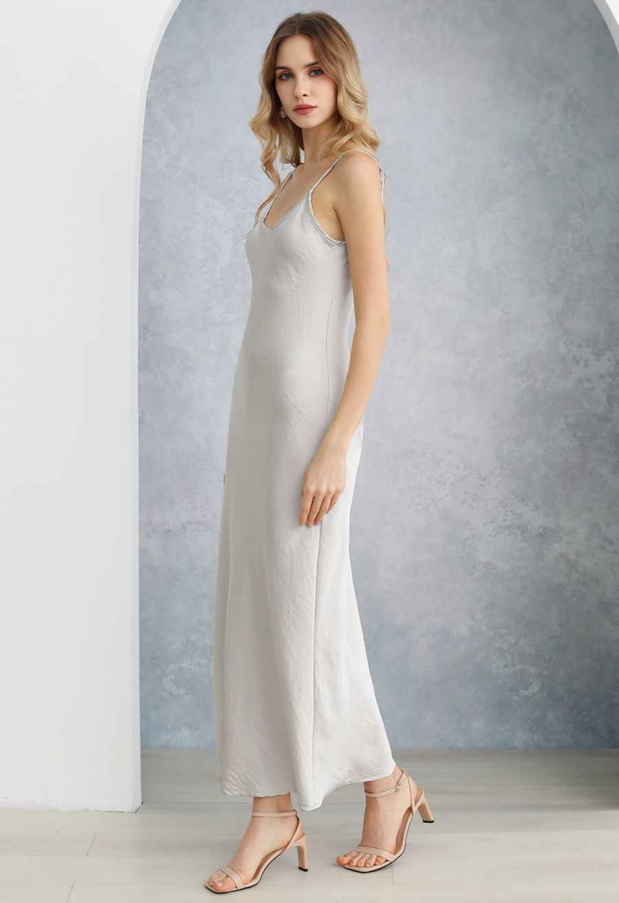 Texture Satin Backless Maxi Dress in Ivory