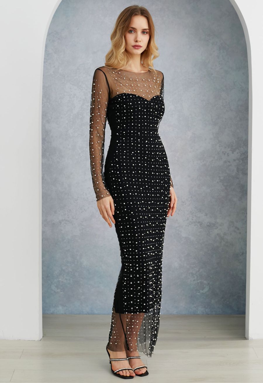 Knotted Front Fitted Knit Dress in Black