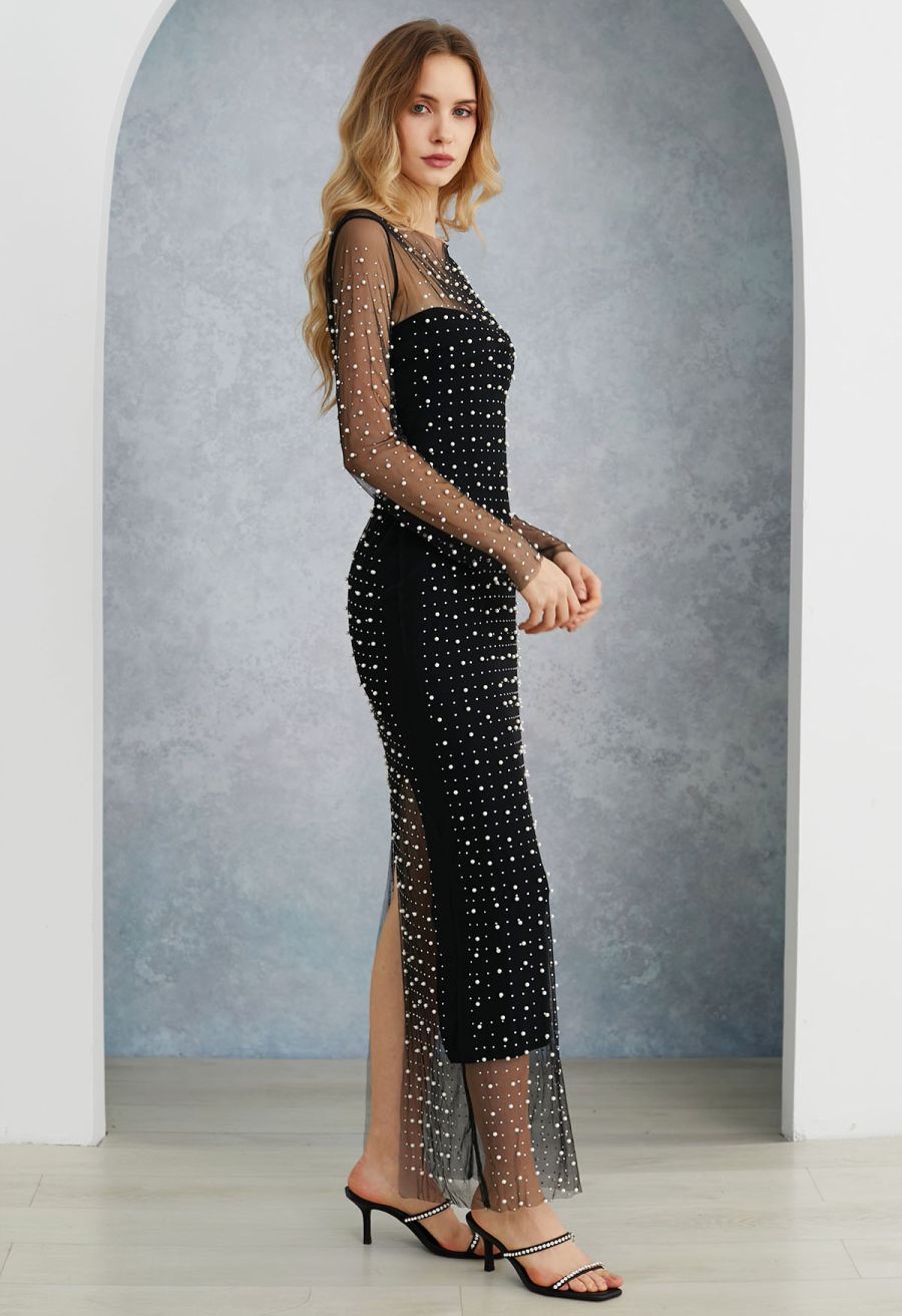 Knotted Front Fitted Knit Dress in Black