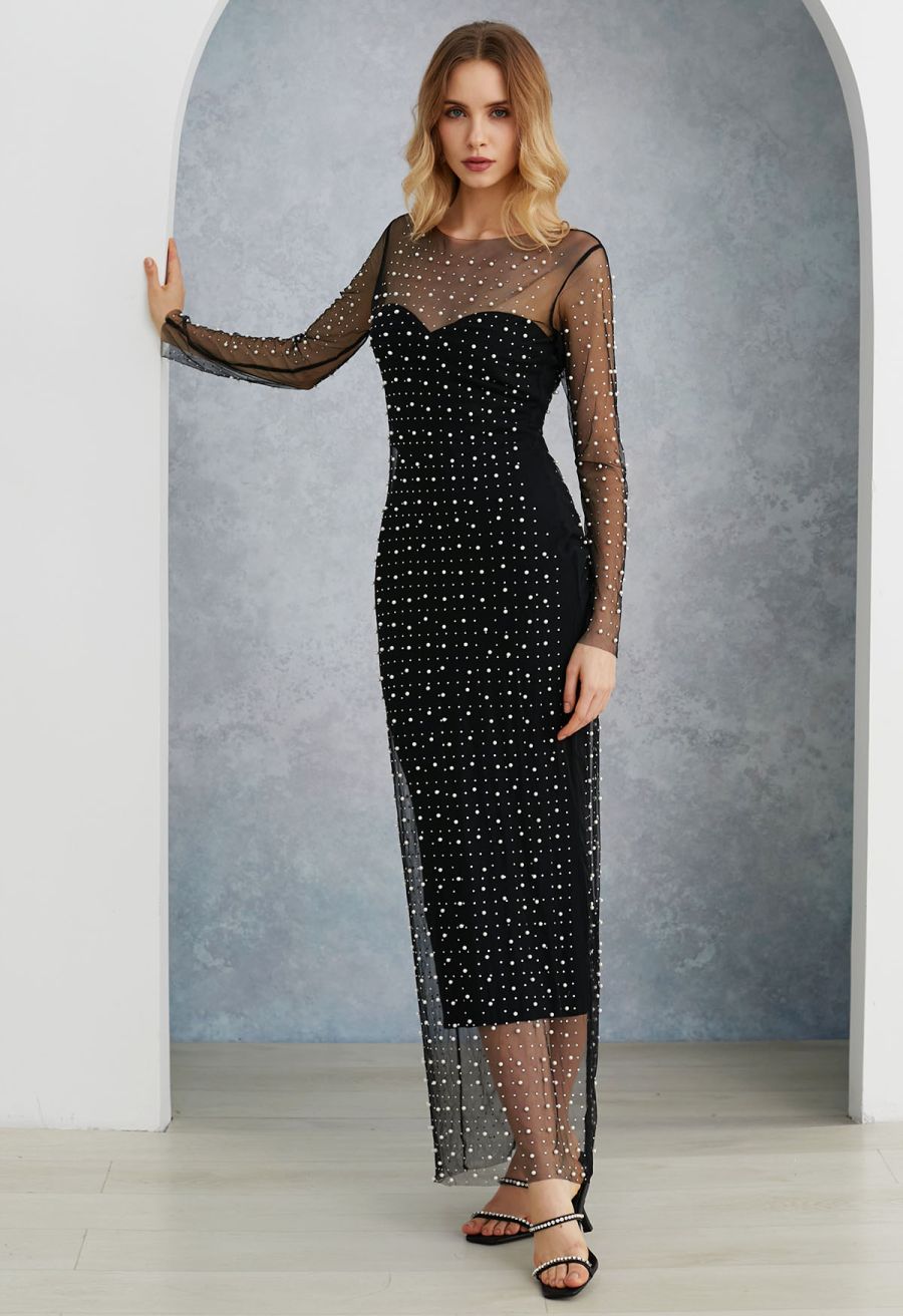 Knotted Front Fitted Knit Dress in Black