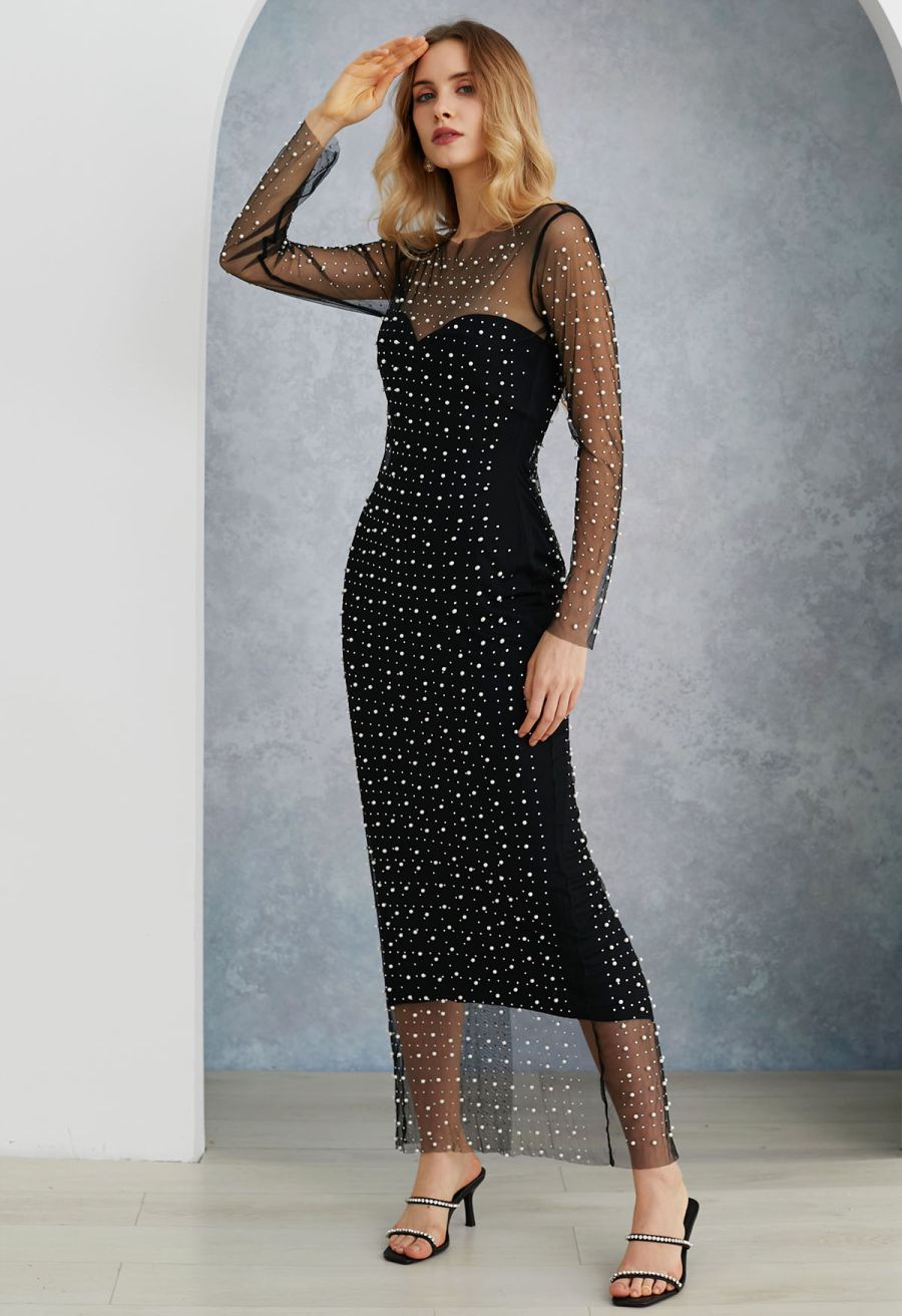 Knotted Front Fitted Knit Dress in Black