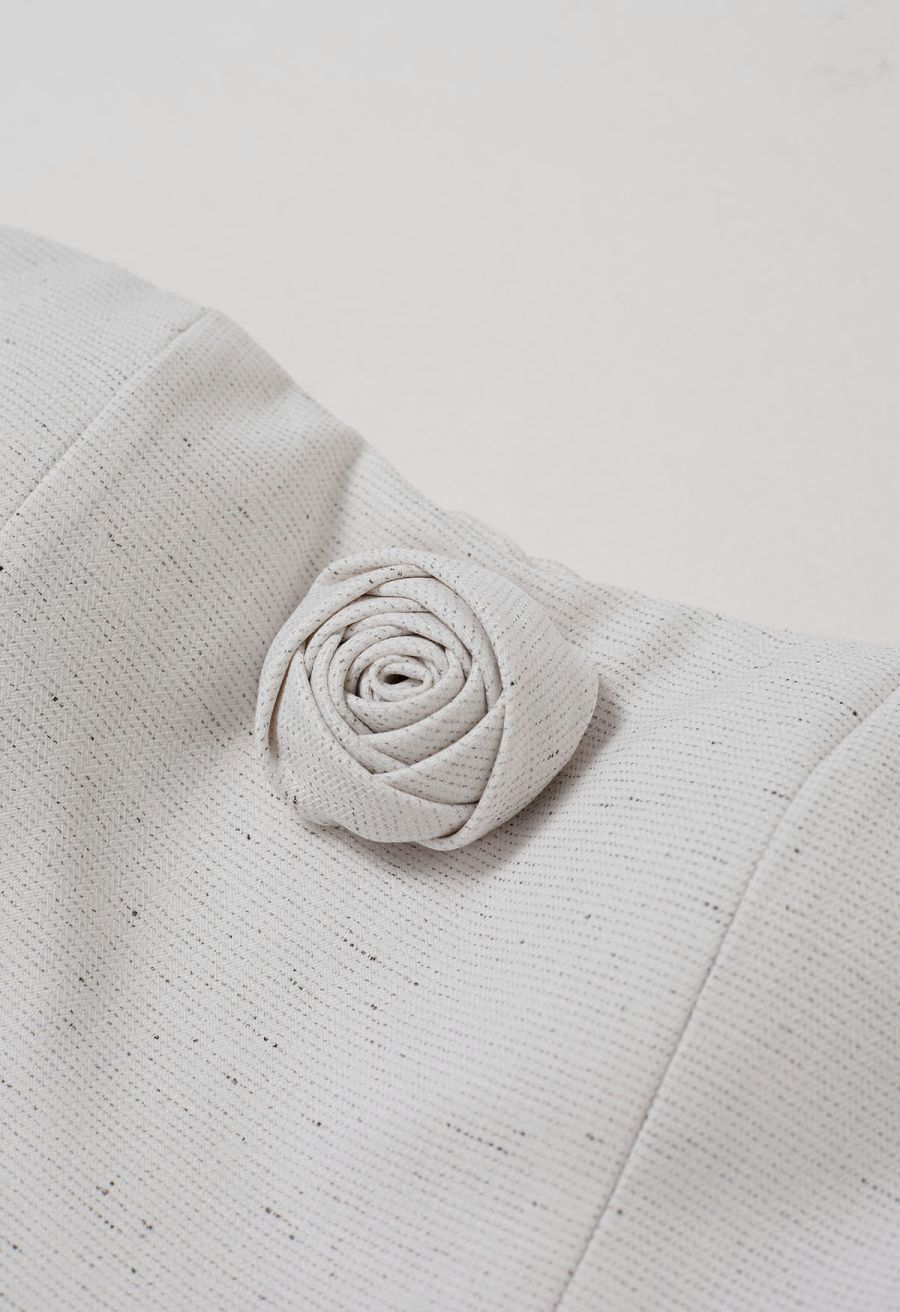 3D Rose Shirred Back Tube Top in Ivory