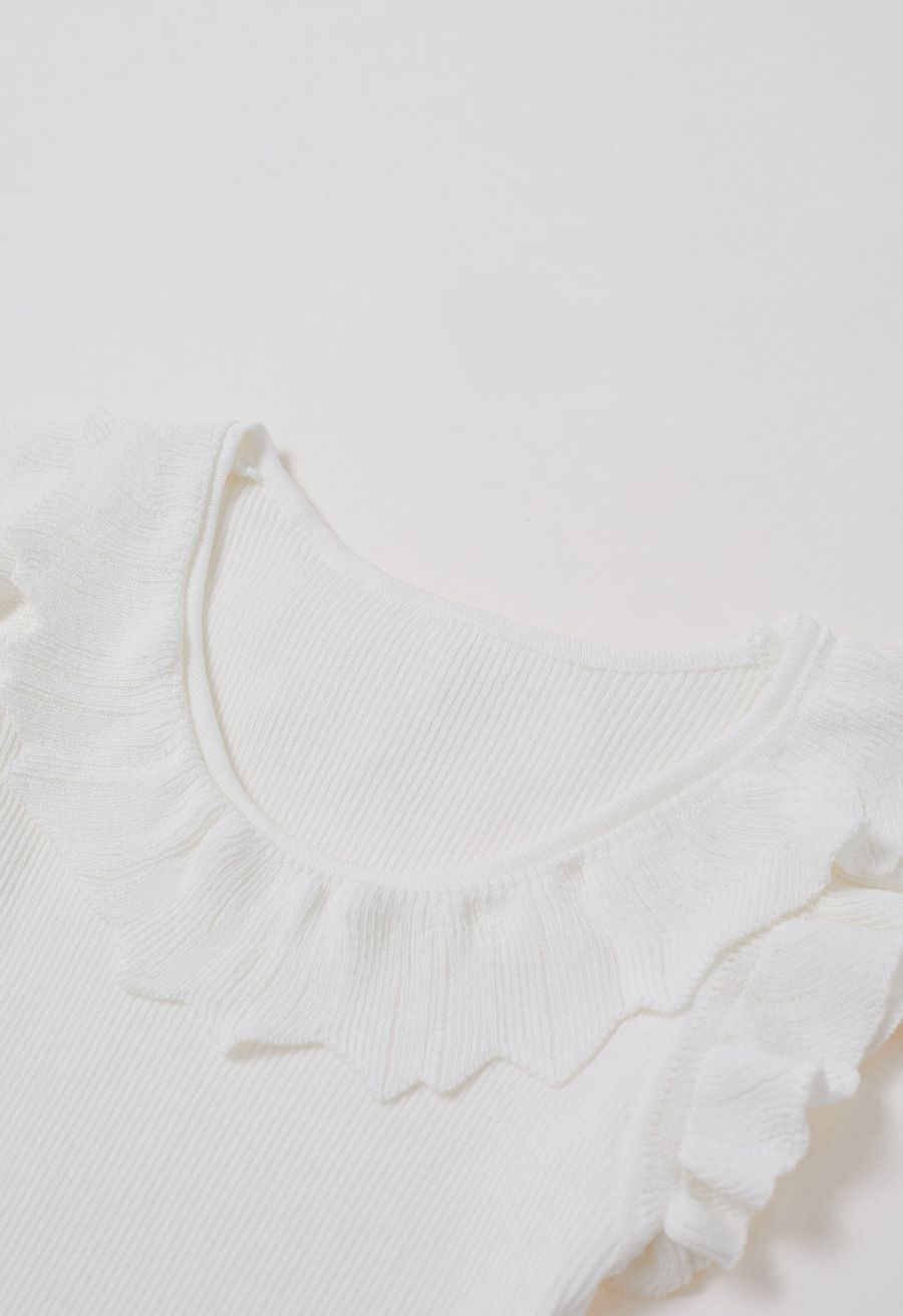 Ethereal Ruffle Sleeveless Knit Top in White