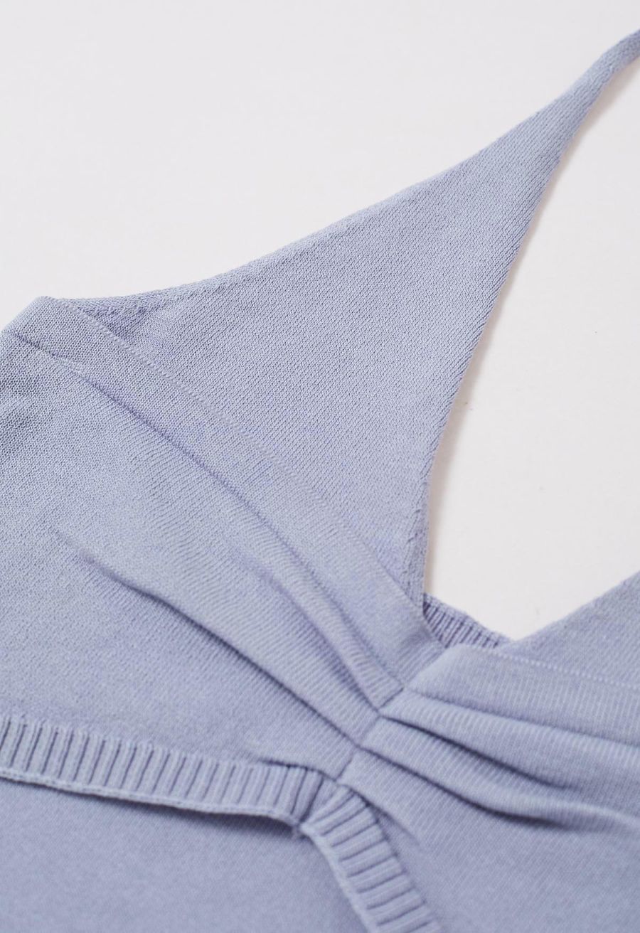 Pintuck Detail Halter Knit Top in Lavender