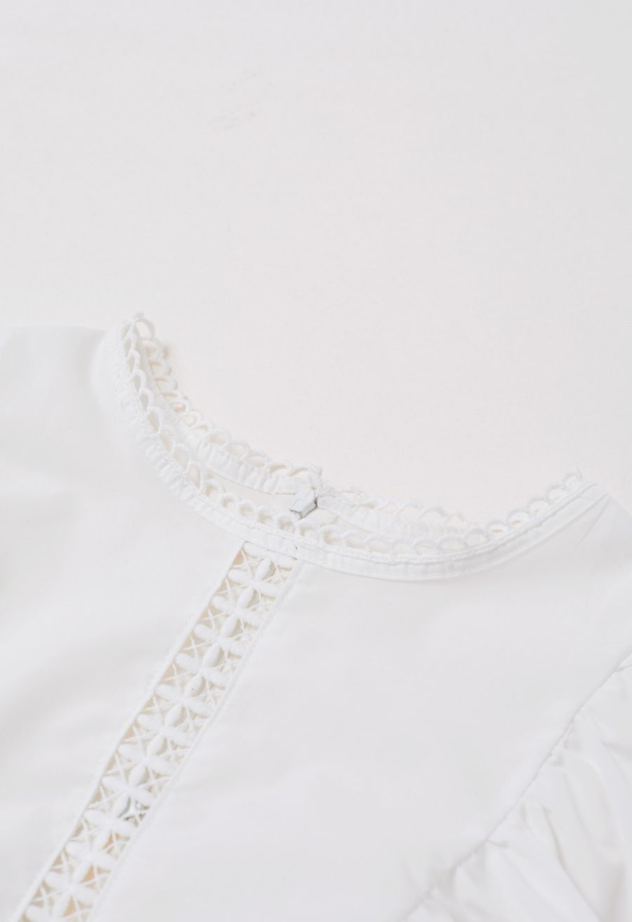 Crochet Trim Sleeveless Cotton Top in White