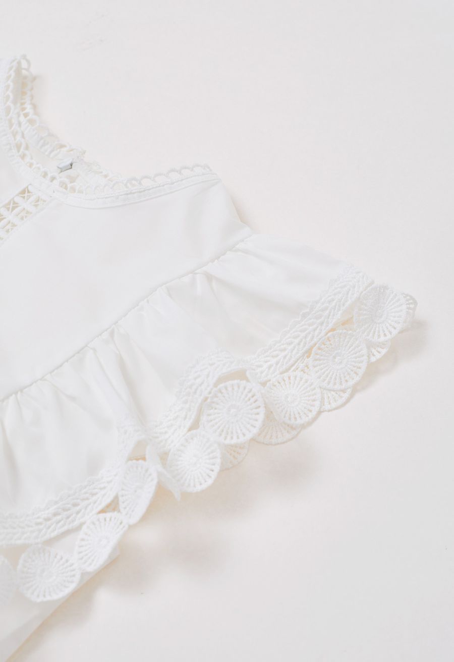 Crochet Trim Sleeveless Cotton Top in White