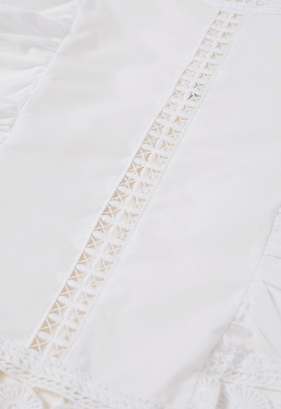 Crochet Trim Sleeveless Cotton Top in White