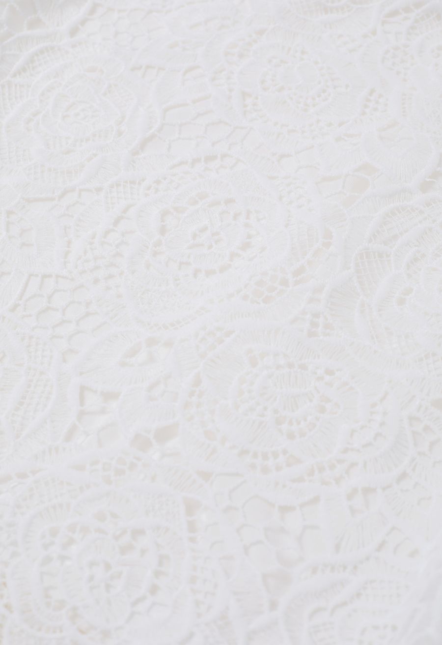 Exquisite Rose Cutwork Lace Maxi Skirt in White