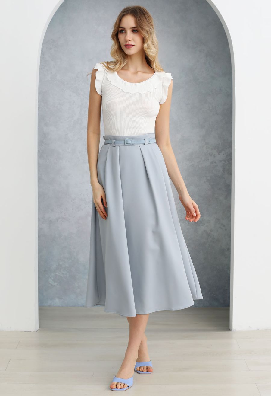 Ethereal Ruffle Sleeveless Knit Top in White
