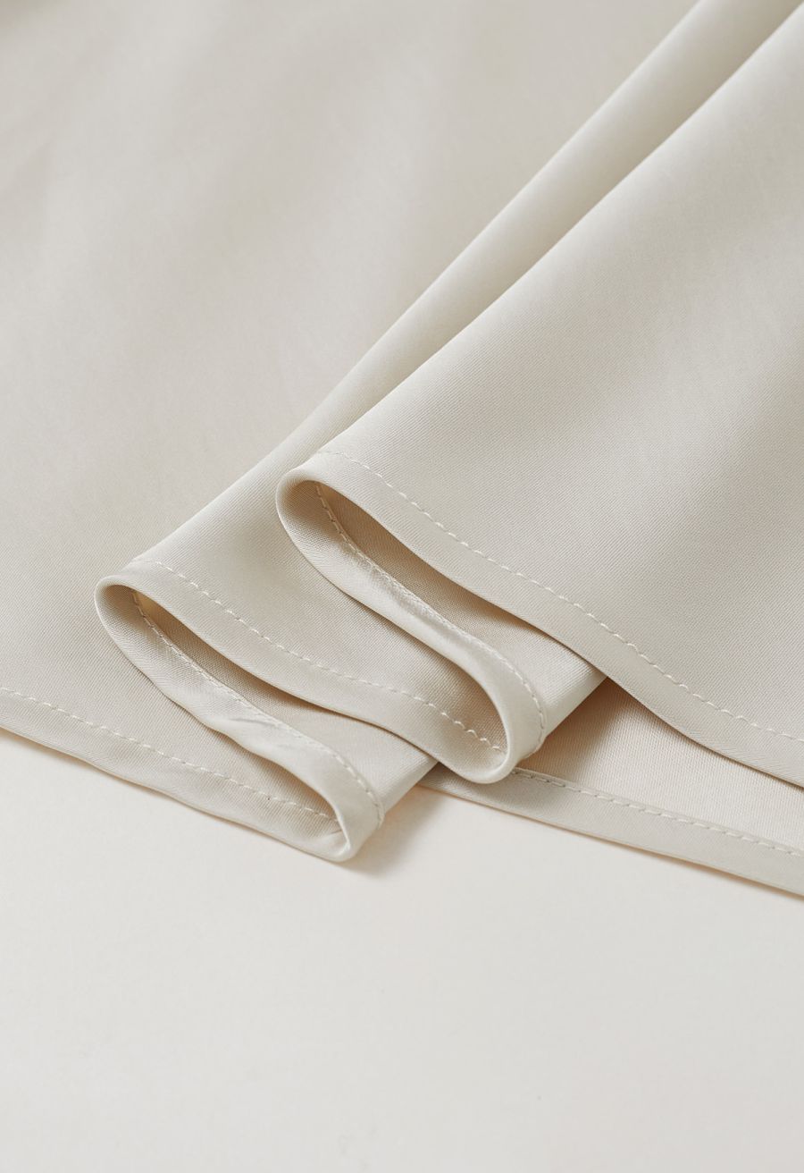 Texture Satin Drawstring Maxi Skirt in Ivory
