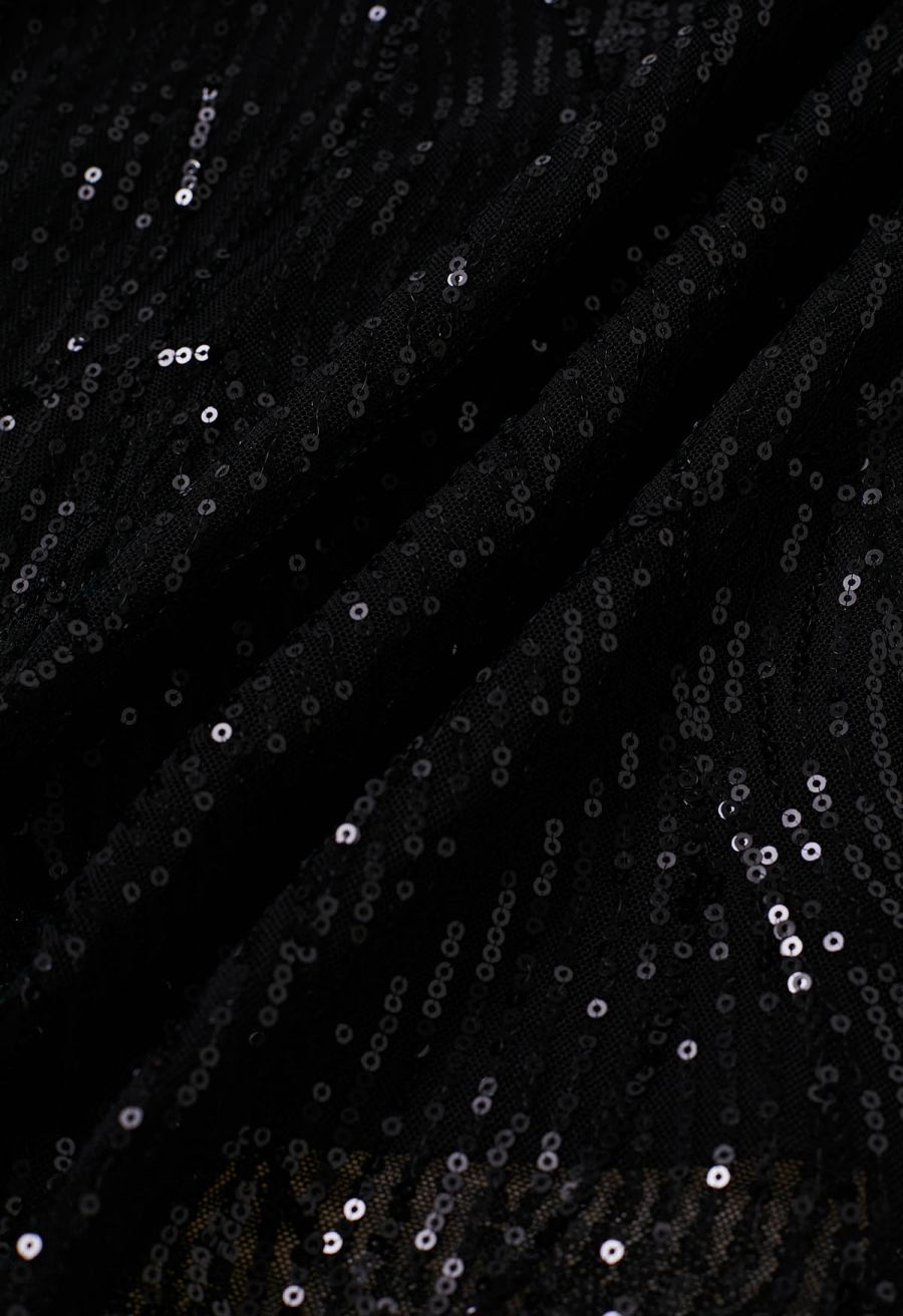 Luster Sequin Frilling Midi Skirt in Black